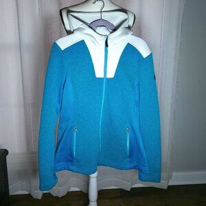 SPYDER Long Sleeve Hooded Zip-Up Ocean Blue w/White Color Blocking Jacket XL